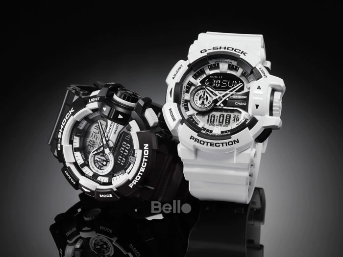 GA-400-1A - Đồng hồ Casio G-Shock chính hãng - Dây bóng mờ, khóa bằng nhựa, núm vặn điều chỉnh chức năng.