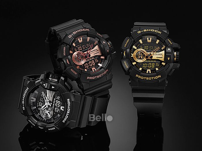 GA-400GB-1A - Đồng hồ Casio G-Shock chính hãng - Dây đen mờ, mặt bạc mờ, khóa nhựa, núm điều chỉnh chức năng.