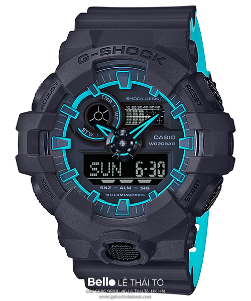 GA-700SE-1A2 - Đồng hồ Casio G-Shock chính hãng Mặt Xanh Neon Dây 2 lớp
