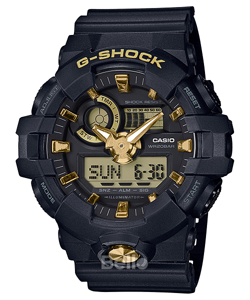 GA-710B-1A9 - Đồng hồ Casio G-Shock chính hãng Mặt Vàng Gold Dây Đen