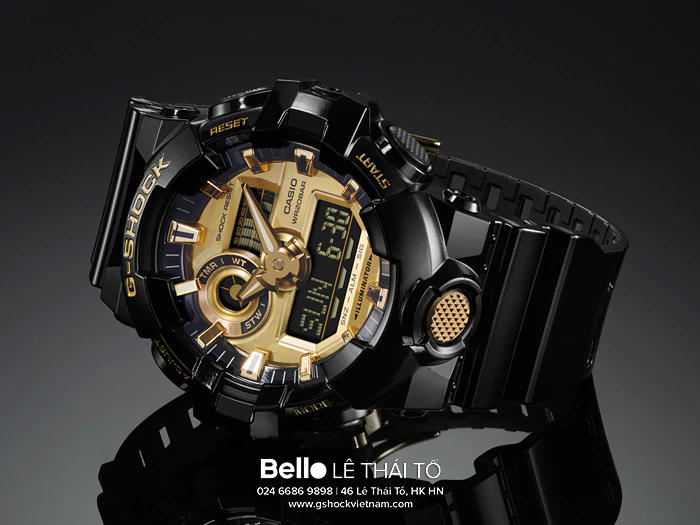 GA-710GB-1A - Đồng hồ Casio G-Shock GA-700 chính hãng dây đen, mặt vàng Black & Gold