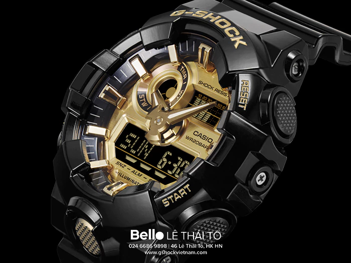 GA-710GB-1A - Đồng hồ Casio G-Shock GA-700 chính hãng dây đen, mặt vàng Black & Gold