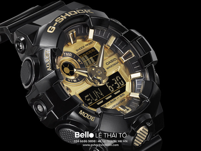 GA-710GB-1A - Đồng hồ Casio G-Shock GA-700 chính hãng dây đen, mặt vàng Black & Gold