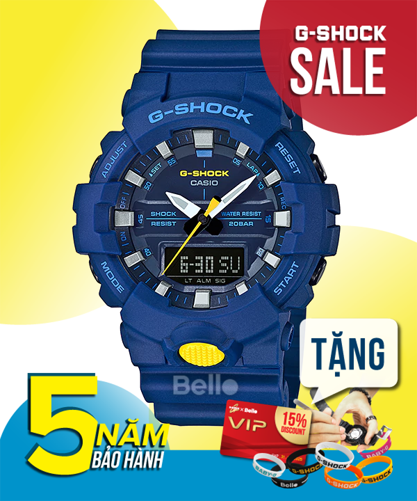 GA-800SC-2A - Đồng hồ Casio G-Shock chính hãng Màu xanh biển,nút bấm màu vàng