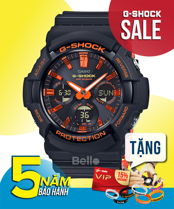 GAS-100BR-1A - Đồng hồ Casio G-Shock chính hãng - Tough Solar, tông đen cam