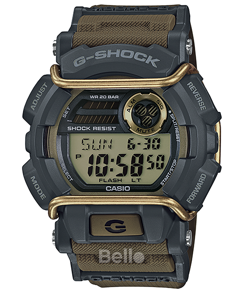 GD-400-9- Đồng hồ Casio G-Shock chính hãng - Dây họa tiết ô gạch, viền bảo vệ kim loại, đèn led cực tím siêu sáng.