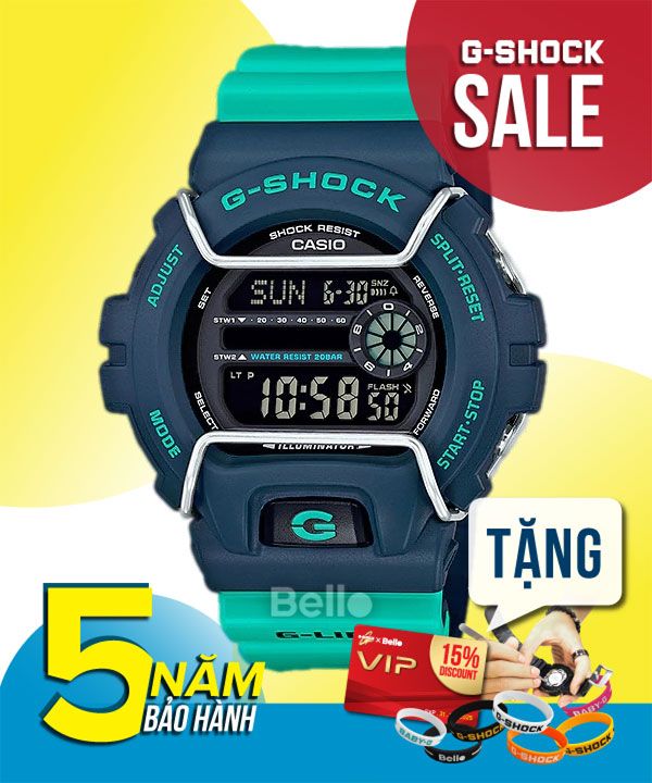 GLS-6900-2A- Đồng hồ Casio G-Shock chính hãng - Dây kép 2 màu đi kèm thiết kế khung sắt và bộ bấm giờ kép.
