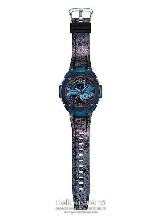 GST-200CP-2A - Đồng hồ Casio G-Shock G-Steel chính hãng Dây họa tiết Kim loại viền xanh
