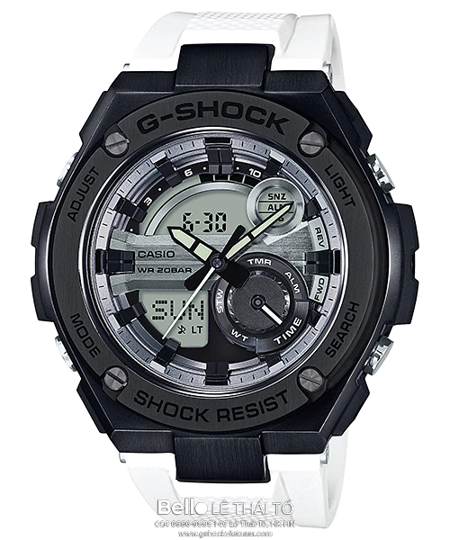 GST-210B-7A - Đồng hồ Casio G-Shock chính hãng - Dây trắng bóng, mặt đen xước nổi bật, cấu trúc vỏ 2 lớp.