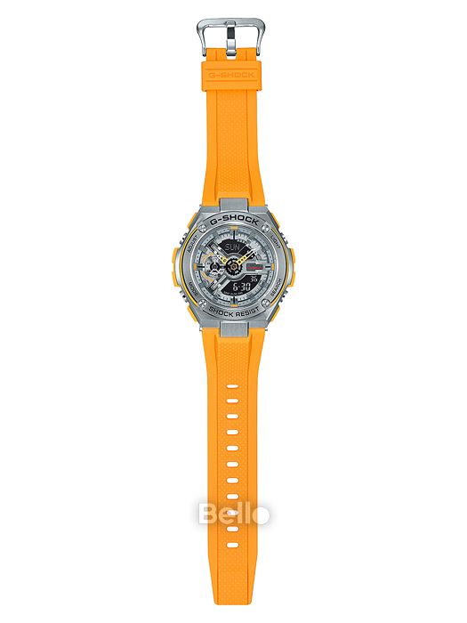 GST-410-9A - Đồng hồ Casio G-Shock chính hãng - Mặt bạc,kim vàng.Dây màu vàng nhám.