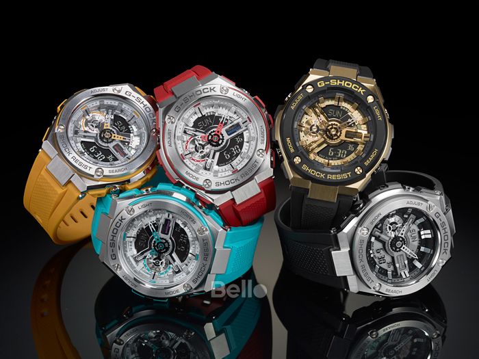 GST-410-9A - Đồng hồ Casio G-Shock chính hãng - Mặt bạc,kim vàng.Dây màu vàng nhám.
