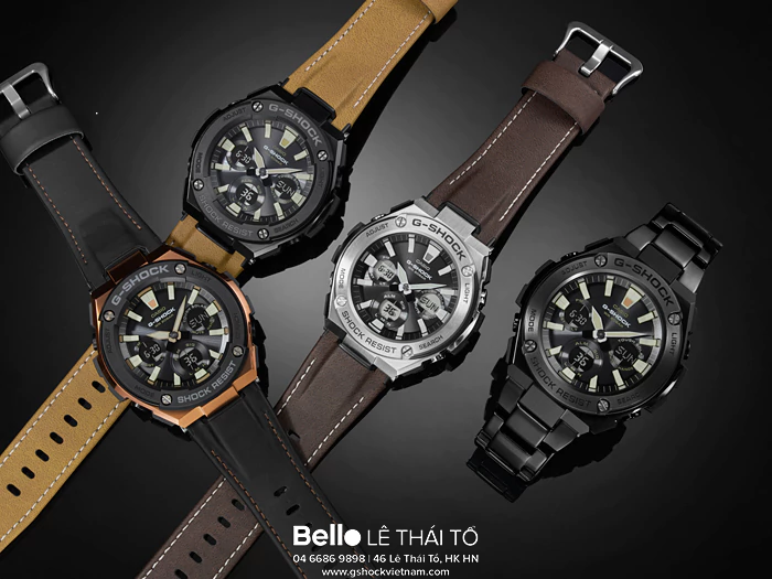 GST-S120L-1B - G-Shock G-Steel Dây Da chịu nước và chống xước lấy cảm hứng từ mô tô hoài cổ