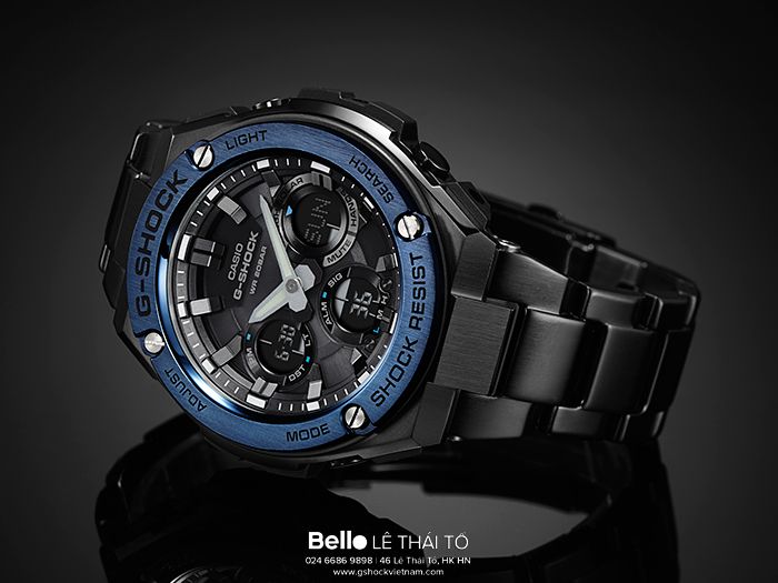 GST-S110BD-1A2 - Đồng hồ Casio G-Shock chính hãng Dòng G-STEEL dây thép - Mạ ion Black & Navy Blue tuyệt đẹp