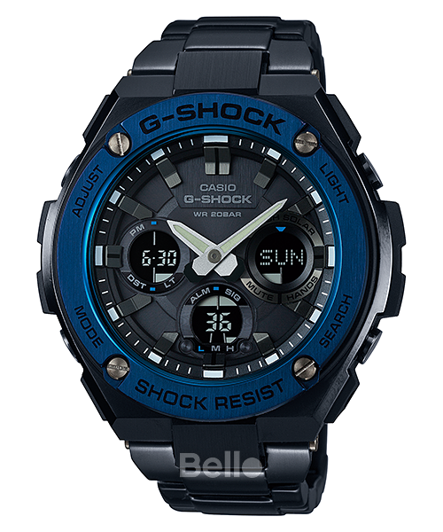GST-S110BD-1A2 - Đồng hồ Casio G-Shock chính hãng Dòng G-STEEL dây thép - Mạ ion Black & Navy Blue tuyệt đẹp
