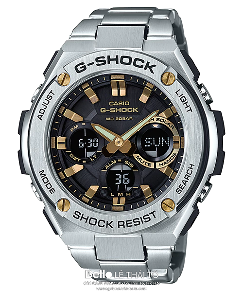 GST-S110D-1A9 - Đồng hồ Casio G-Shock chính hãng - Mặt đen kim vàng,vỏ bạc.