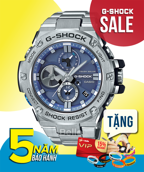 GST-B100D-2A - Đồng hồ Casio G-Shock G-Steel chính hãng kết nối Bluetooth® tuyệt đỉnh - Dây thép