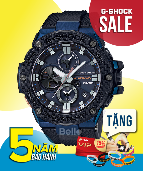 GST-B100XB-2A - Đồng hồ Casio G-Shock G-Steel chính hãng kết nối Bluetooth® tuyệt đỉnh - Viền Carbon