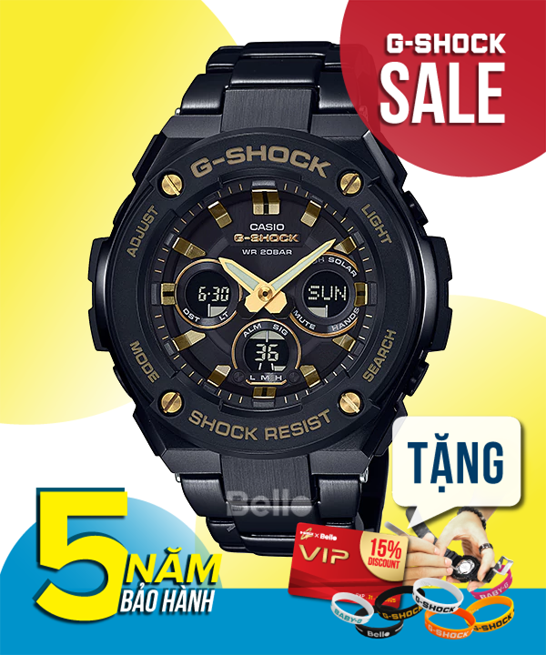 GST-S300BD-1A - Đồng hồ Casio G-Shock chính hãng Dòng G-STEEL dây thép cho cổ tay nhỏ - Mạ ion Black & Gold tuyệt đẹp