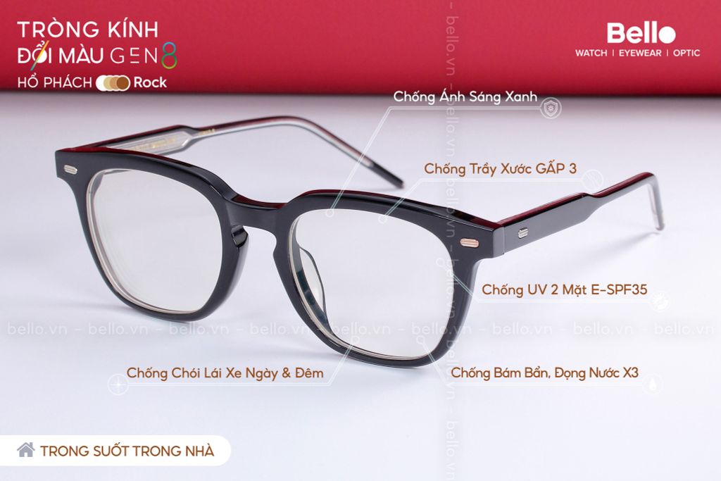  Tròng Kính Đổi Màu Essilor Transitions Gen 8 Hổ Phách Amber 