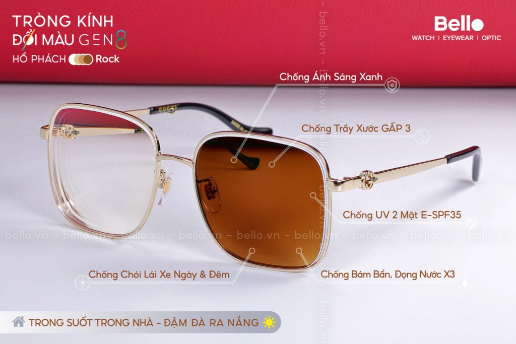  Tròng Kính Đổi Màu Essilor Transitions Gen 8 Hổ Phách Amber 