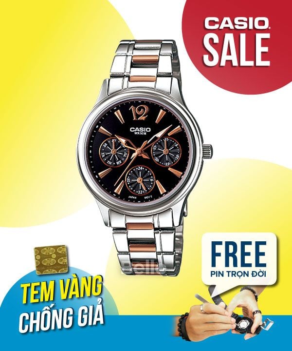 Đồng hồ Casio Nữ LTP-2085RG-1A chính hãng, giá rẻ, Thay Pin Trọn Đời