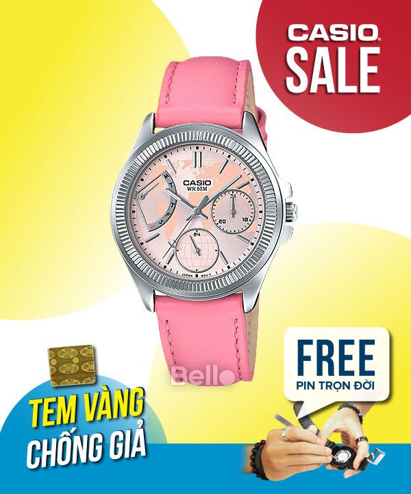 Đồng hồ Casio Nữ LTP-2089L-4A chính hãng, giá rẻ, Thay Pin Trọn Đời
