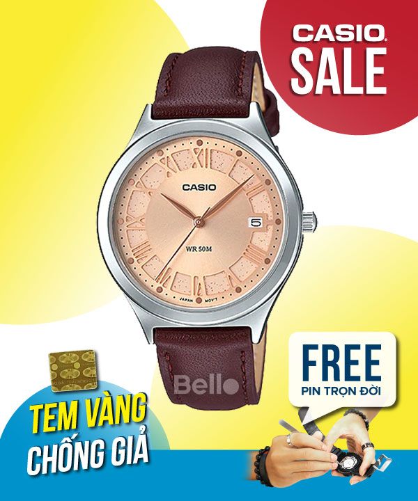 Đồng hồ Casio Nữ LTP-E141L-5A chính hãng, giá rẻ, Thay Pin Trọn Đời