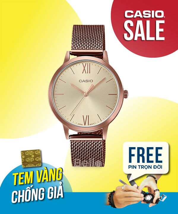 Đồng hồ Casio Nữ LTP-E157MR-9A chính hãng, giá rẻ, Thay Pin Trọn Đời