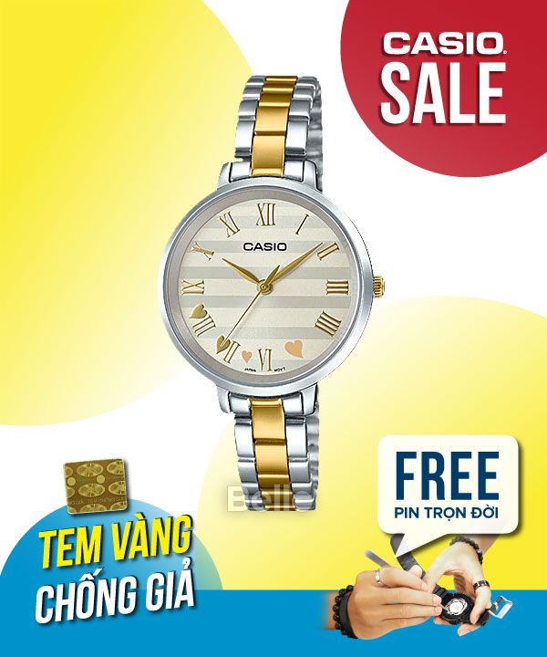 Đồng hồ Casio Nữ LTP-E160SG-9A chính hãng, giá rẻ, Thay Pin Trọn Đời