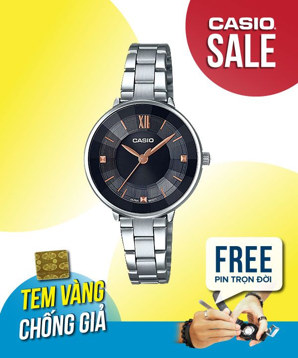 Đồng hồ Casio Nữ LTP-E163D-1A chính hãng, giá rẻ, Thay Pin Trọn Đời