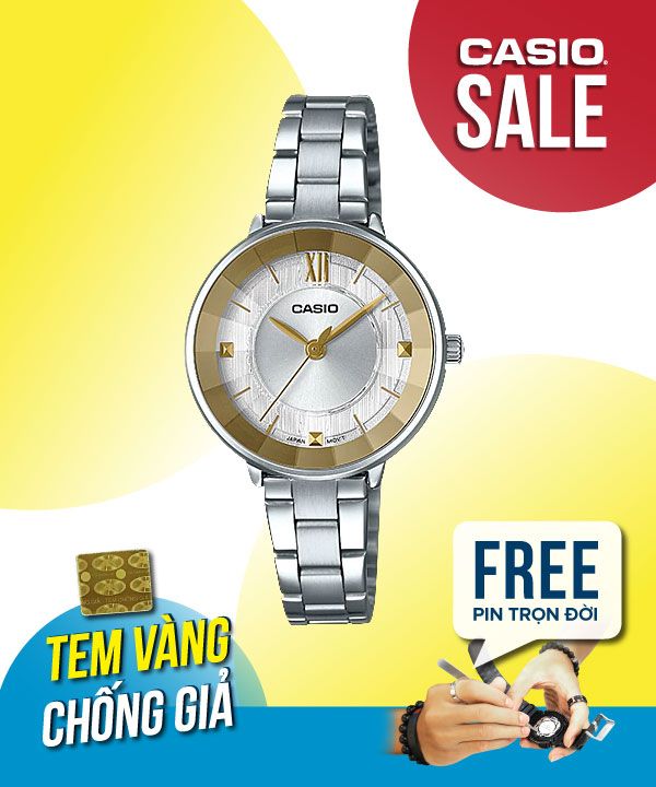 Đồng hồ Casio Nữ LTP-E163D-7A1 chính hãng, giá rẻ, Thay Pin Trọn Đời