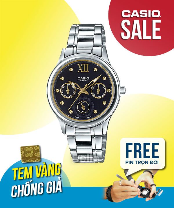 Đồng hồ Casio Nữ LTP-E306D-1A chính hãng, giá rẻ, Thay Pin Trọn Đời