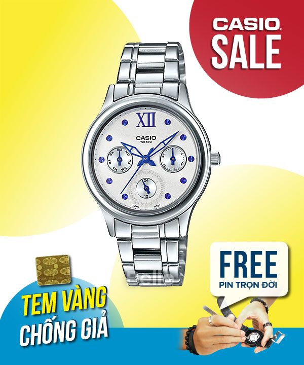 Đồng hồ Casio Nữ LTP-E306D-7A2 chính hãng, giá rẻ, Thay Pin Trọn Đời