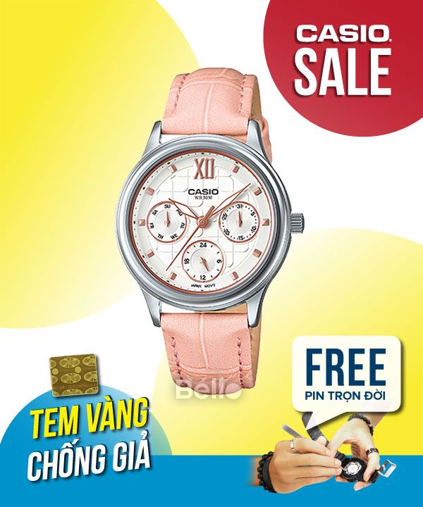 Đồng hồ Casio Nữ LTP-E306L-4A chính hãng, giá rẻ, Thay Pin Trọn Đời
