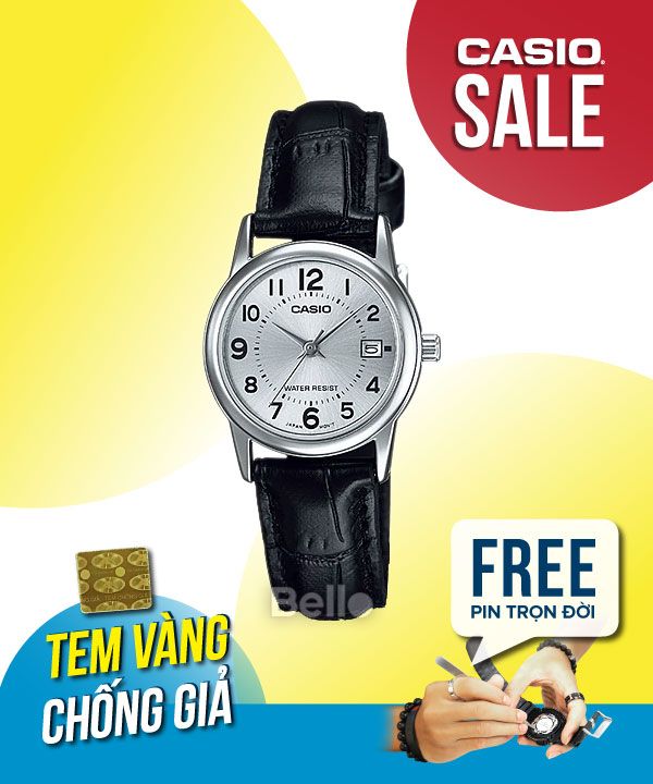 Đồng hồ Casio Nữ LTP-V002L-7B chính hãng, giá rẻ, Thay Pin Trọn Đời