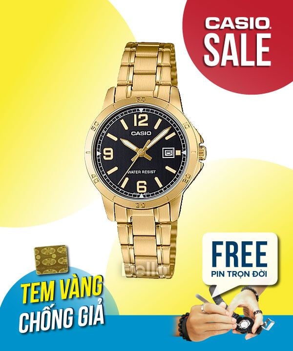 Đồng hồ Casio Nữ LTP-V004G-1B chính hãng, giá rẻ, Thay Pin Trọn Đời