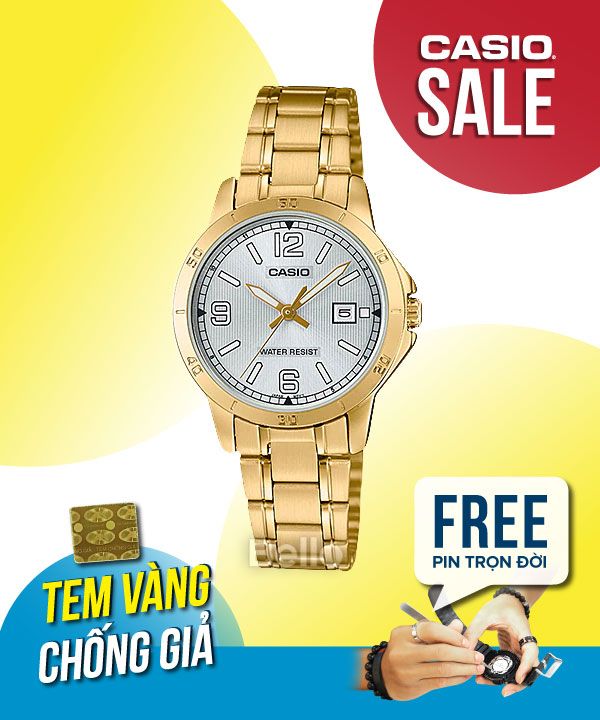 Đồng hồ Casio Nữ LTP-V004G-7B2 chính hãng, giá rẻ, Thay Pin Trọn Đời