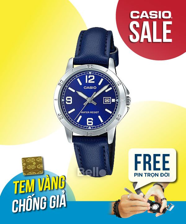 Đồng hồ Casio Nữ LTP-V004L-2B chính hãng, giá rẻ, Thay Pin Trọn Đời