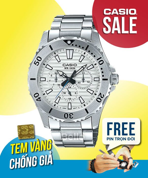 Đồng hồ Casio Nam MTD-1086D-7A chính hãng, giá rẻ, Thay Pin Trọn Đời