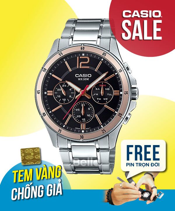 Đồng hồ Casio Nam MTP-1374D-1A2 chính hãng, giá rẻ, Thay Pin Trọn Đời