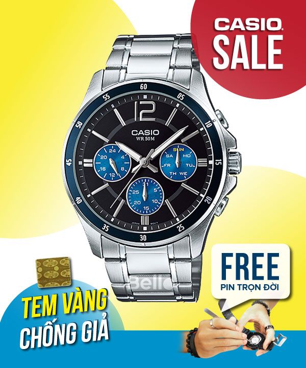 Đồng hồ Casio Nam MTP-1374D-2A chính hãng, giá rẻ, Thay Pin Trọn Đời