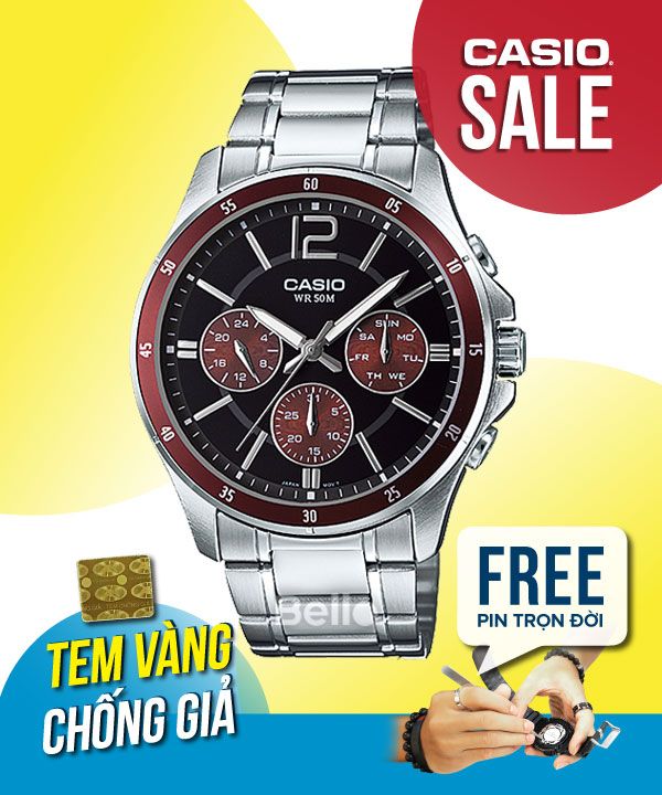 Đồng hồ Casio Nam MTP-1374D-5A chính hãng, giá rẻ, Thay Pin Trọn Đời