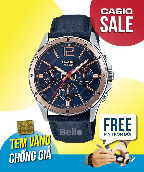 Đồng hồ Casio Nam MTP-1374L-2A chính hãng, giá rẻ, Thay Pin Trọn Đời