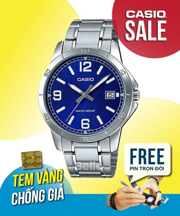 Đồng hồ Casio Nam MTP-V004D-2B chính hãng, giá rẻ, Thay Pin Trọn Đời