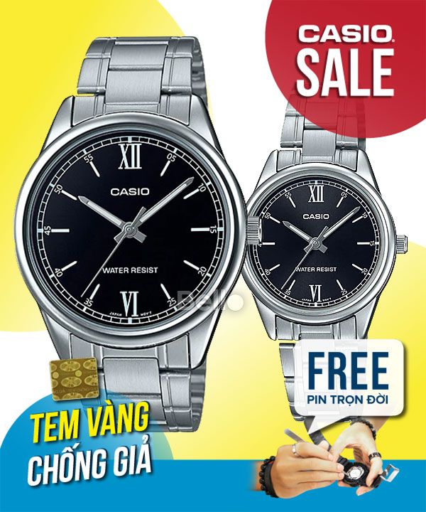 Đồng hồ Casio đôi MTP-V005D-1B2 & LTP-V005D-1B2 chính hãng, giá rẻ