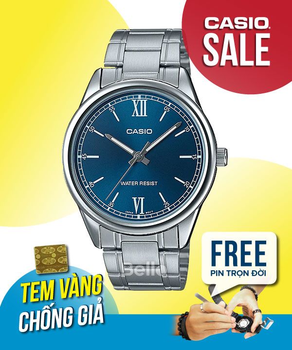 Đồng hồ Casio Nam MTP-V005D-2B2 chính hãng, giá rẻ, Thay Pin Trọn Đời