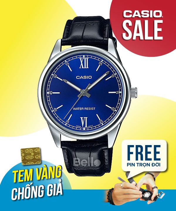 Đồng hồ Casio Nam MTP-V005L-2B chính hãng, giá rẻ, Thay Pin Trọn Đời