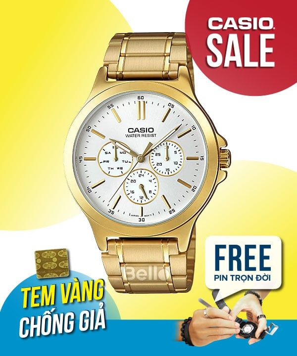 Đồng hồ Casio Nam MTP-V300G-7A chính hãng, giá rẻ, Thay Pin Trọn Đời