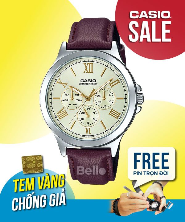 Đồng hồ Casio Nam MTP-V300L-9A chính hãng, giá rẻ, Thay Pin Trọn Đời