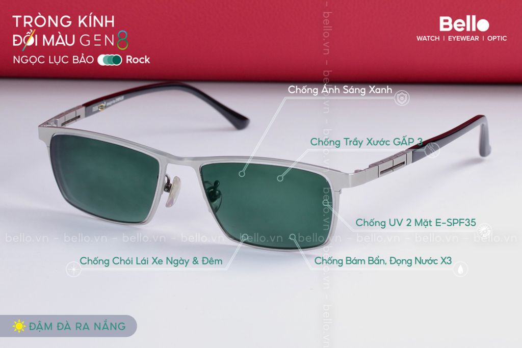  Tròng Kính Đổi Màu Essilor Transitions Gen 8 Ngọc Lục Bảo Emerald Green 